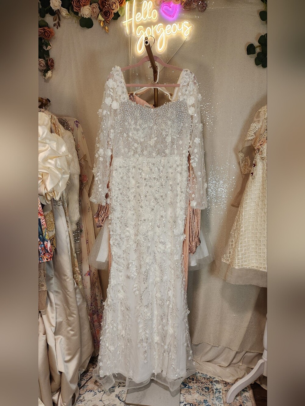 NWT Faeriesty Size XL Elegant Pearl Embellished 3D Floral Corseted Gown - Picture 4 of 16